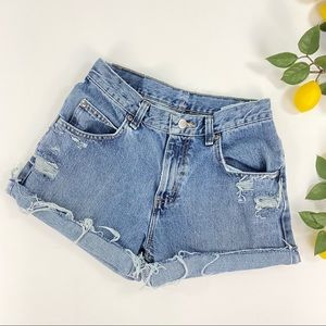 Vintage High Rise Cutoff Jean Shorts Distressed Lee 25 26 High Waist Mom Jeans
